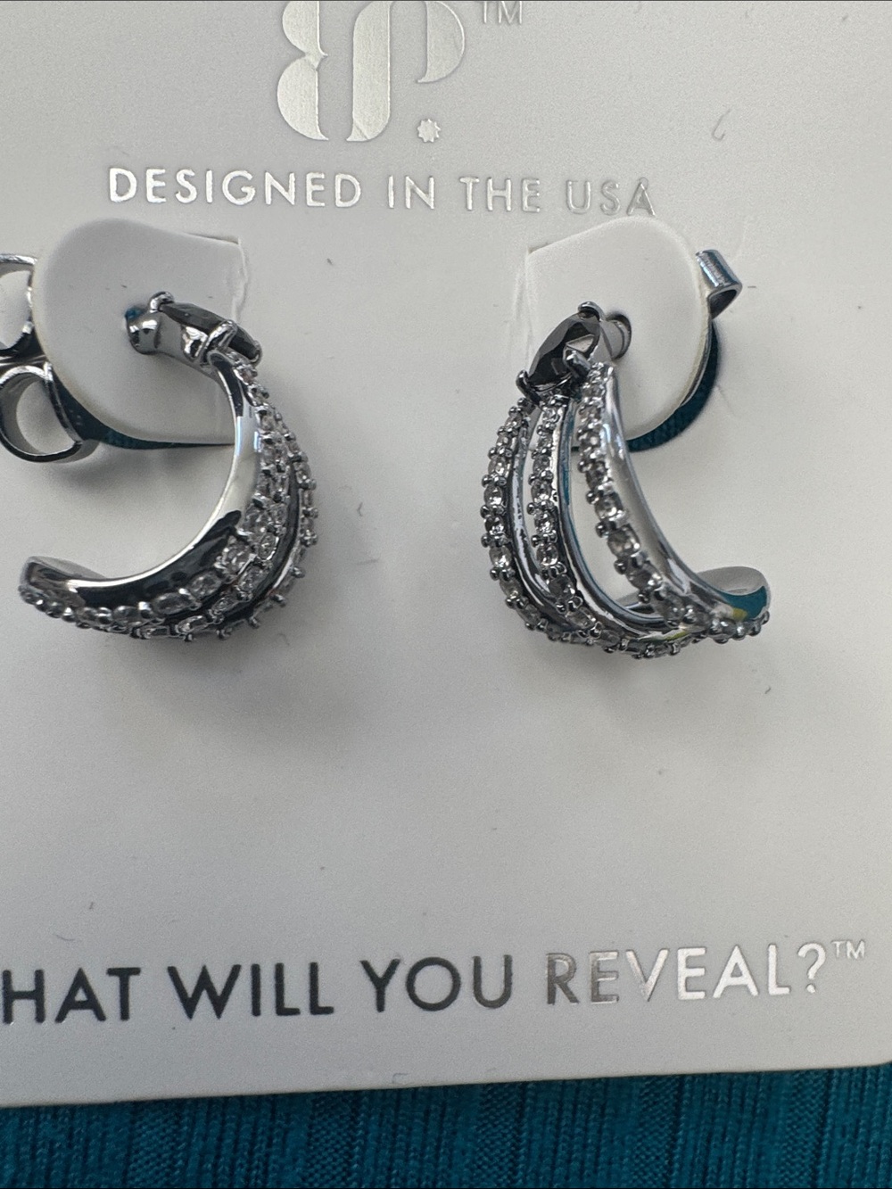 bp Silver-Tone Crystal Hoop Earrings
